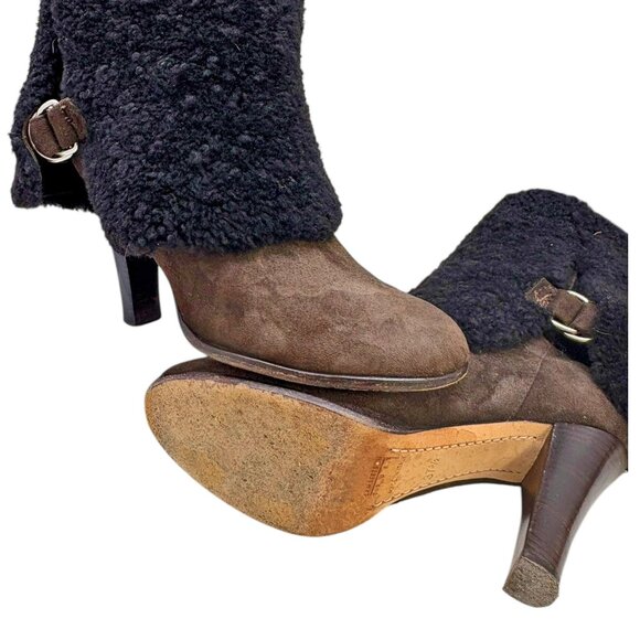 Lambertson Truex Brown Sheepskin Shearling Cuff Mid Calf Boots - Picture 10 of 11